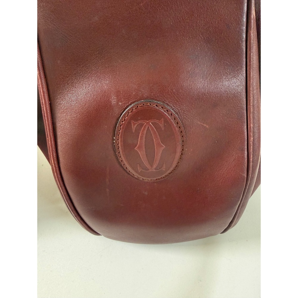 Vintage Must de Cartier Bucket Bag Leather Crossbody Gold HW Bordeaux Dust Cover - Picture 4 of 14